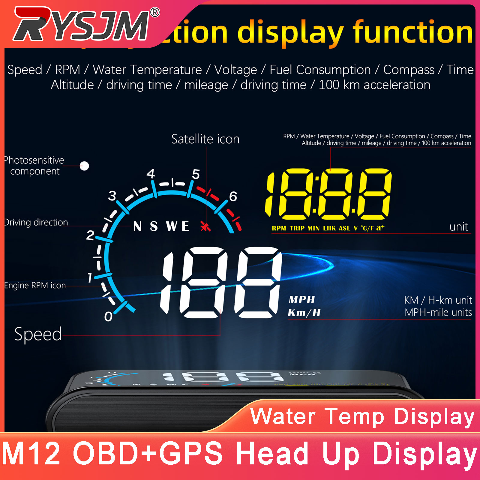 Obd2 Hud Speedometer Projector - Afficheur tête haute M12 OBD2 +
