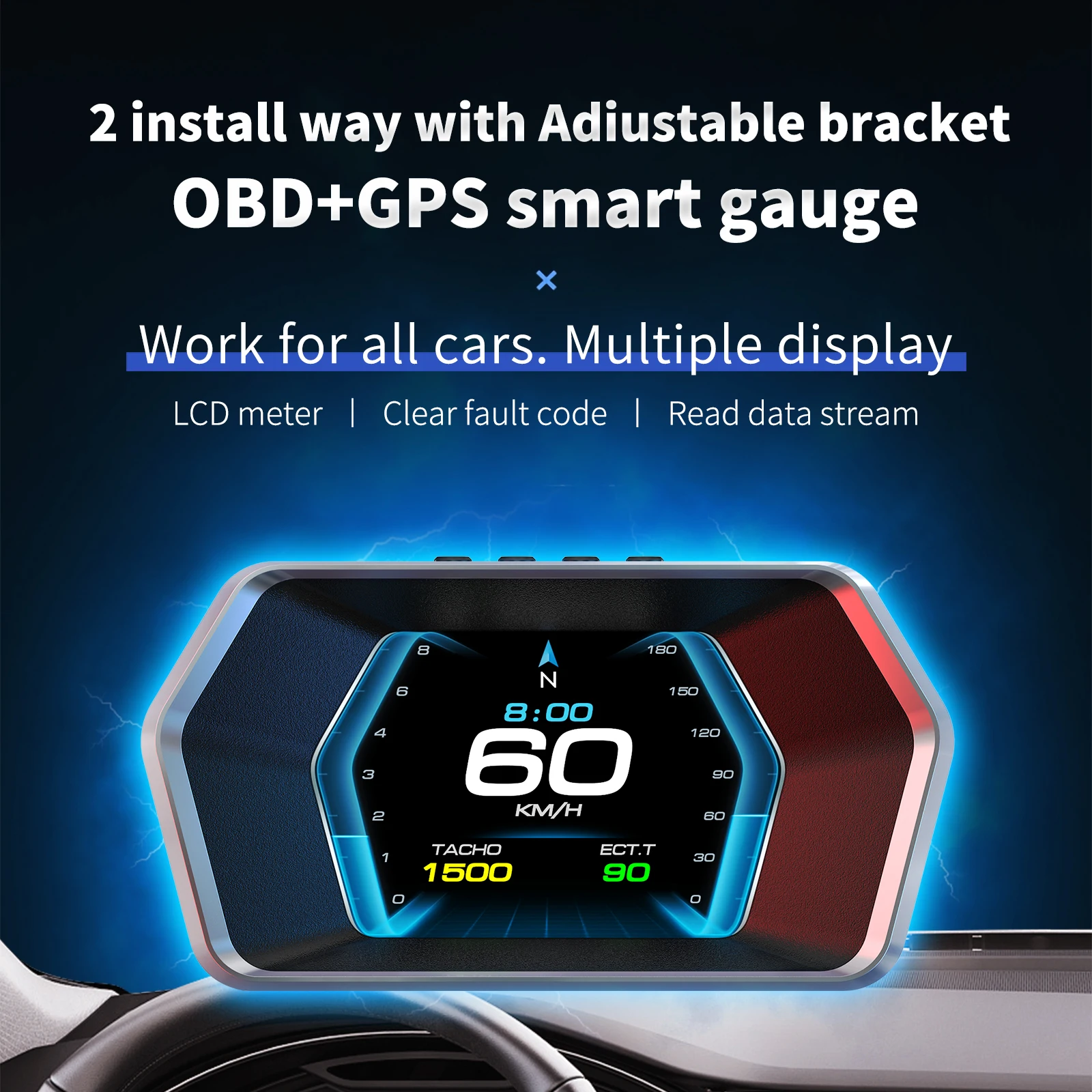 Car Heads Up Display Navigation - P17 HUD OBD2 GPS, ordinateur embarqué,