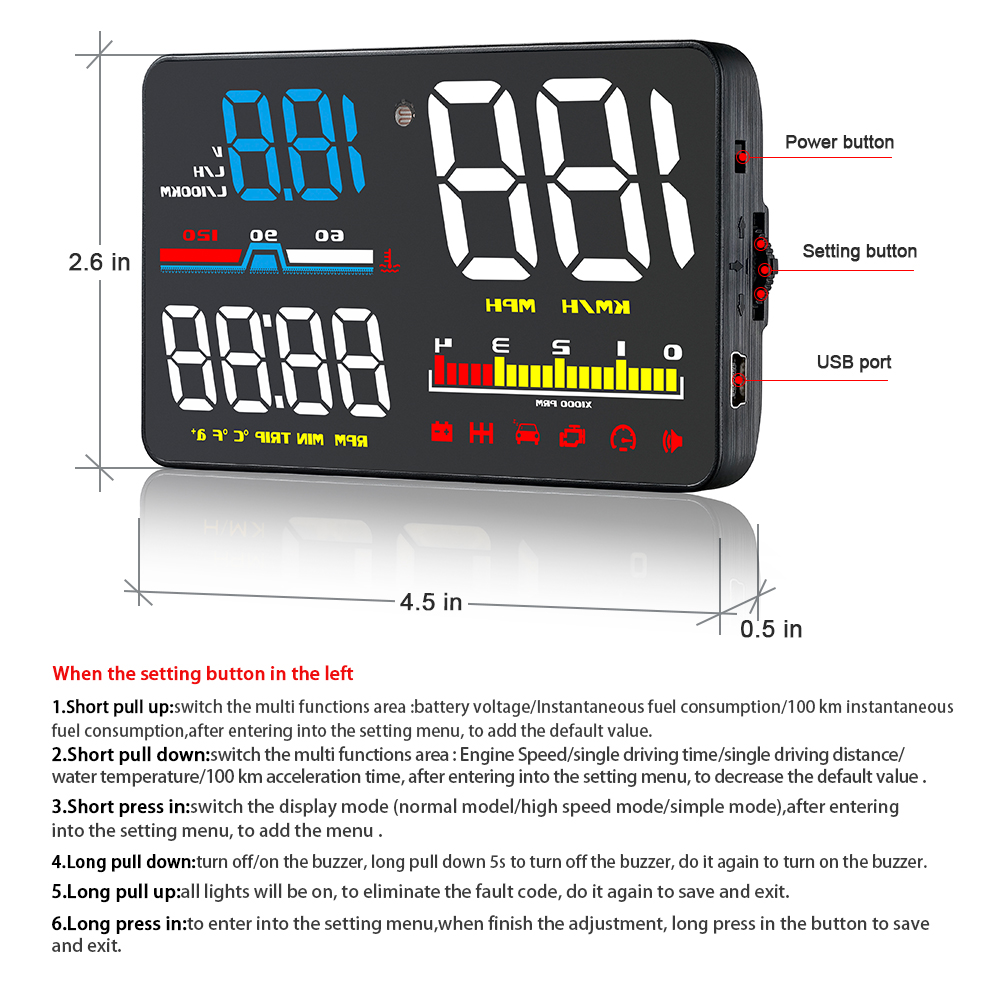 D5000 OBD HUD Affichage numéri - Hud Obd2 Multi Function Alarm avis et prix